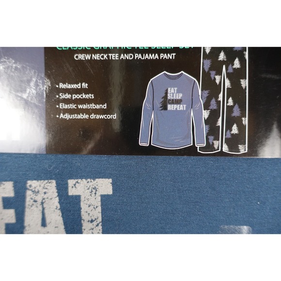 Cuddl Duds Pajama Set Men Small Relaxed Fit Pockets Graphic Tee Pants Camping - Picture 2 of 6